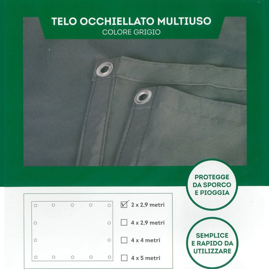 Telo Occhiellato Impermeabile 2x3m Grigio