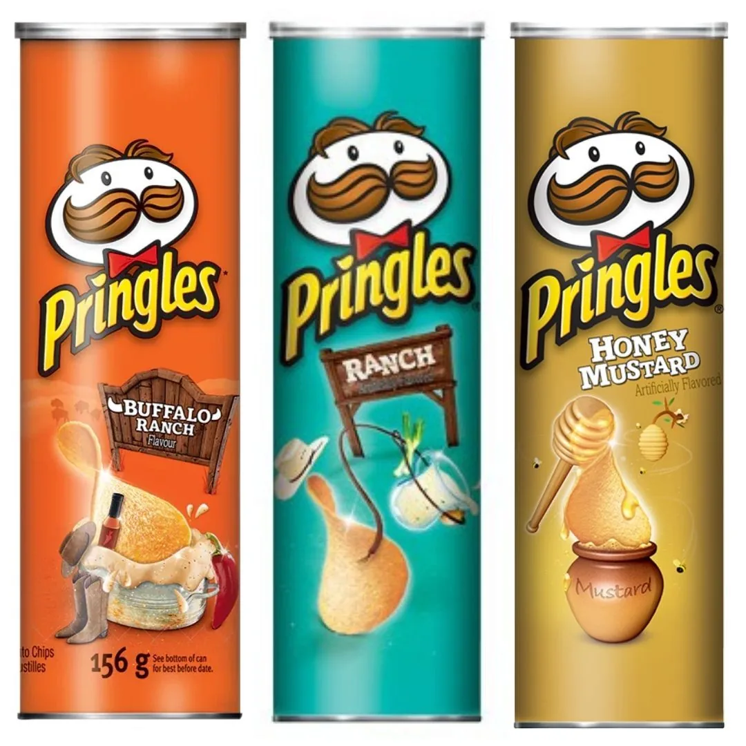 3 Pringles, 3 paquets de Pringles de différentes saveurs