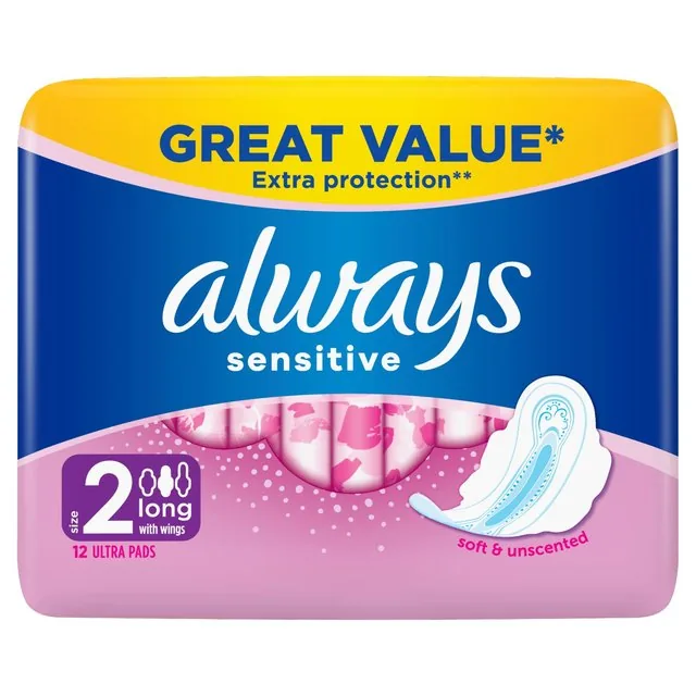 Always Sanitary Towels Sensitive Long Size 2 Wings 12 per pack