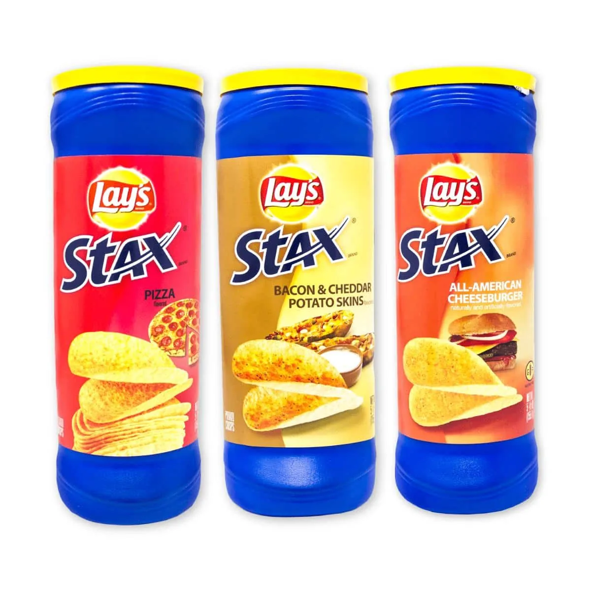 3 Lay's Stax, trois paquets de chips de différentes saveurs de 155g