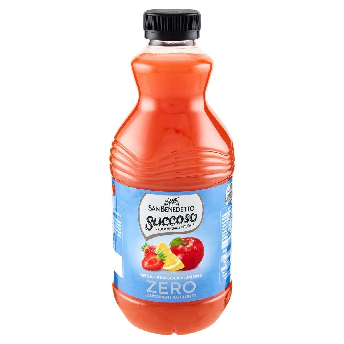 6 X San Benedetto Succoso Zero Mela Arancia E Fragola Pet Pomme, Orange Et Fraise Sans Sucre 90cl Jus De Fruits