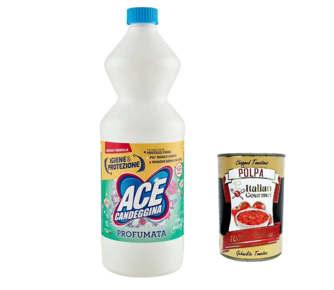 Ace Candeggina Classica Fresco Profumo Lot De 6 Agents De Blanchiment Parfumés 1 L + Polpa Italien Gourmet 400 G