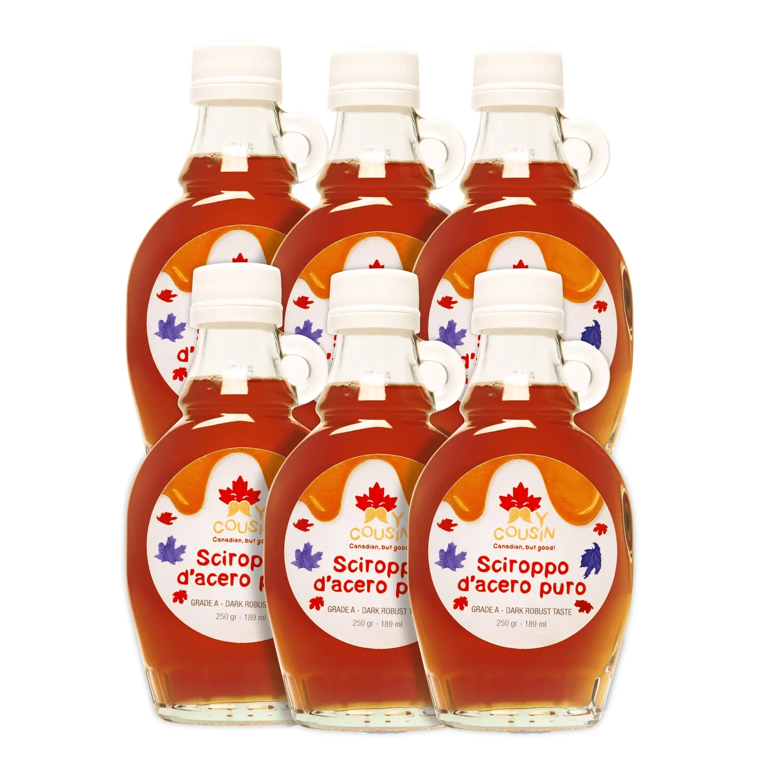 6x My Cousin, 6 boîtes de sirop d'érable grade A (goût robuste foncé) de 189ml chacune