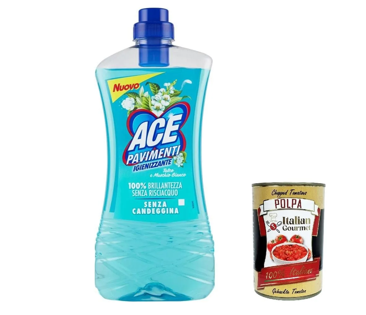 Ace Pavimenti Igienizzante Talco E Muschio Bianco, Nettoyant Pour Sols, Talc Et Musc Blanc 1 Litre + Polpa Italien Gourmet 400 G