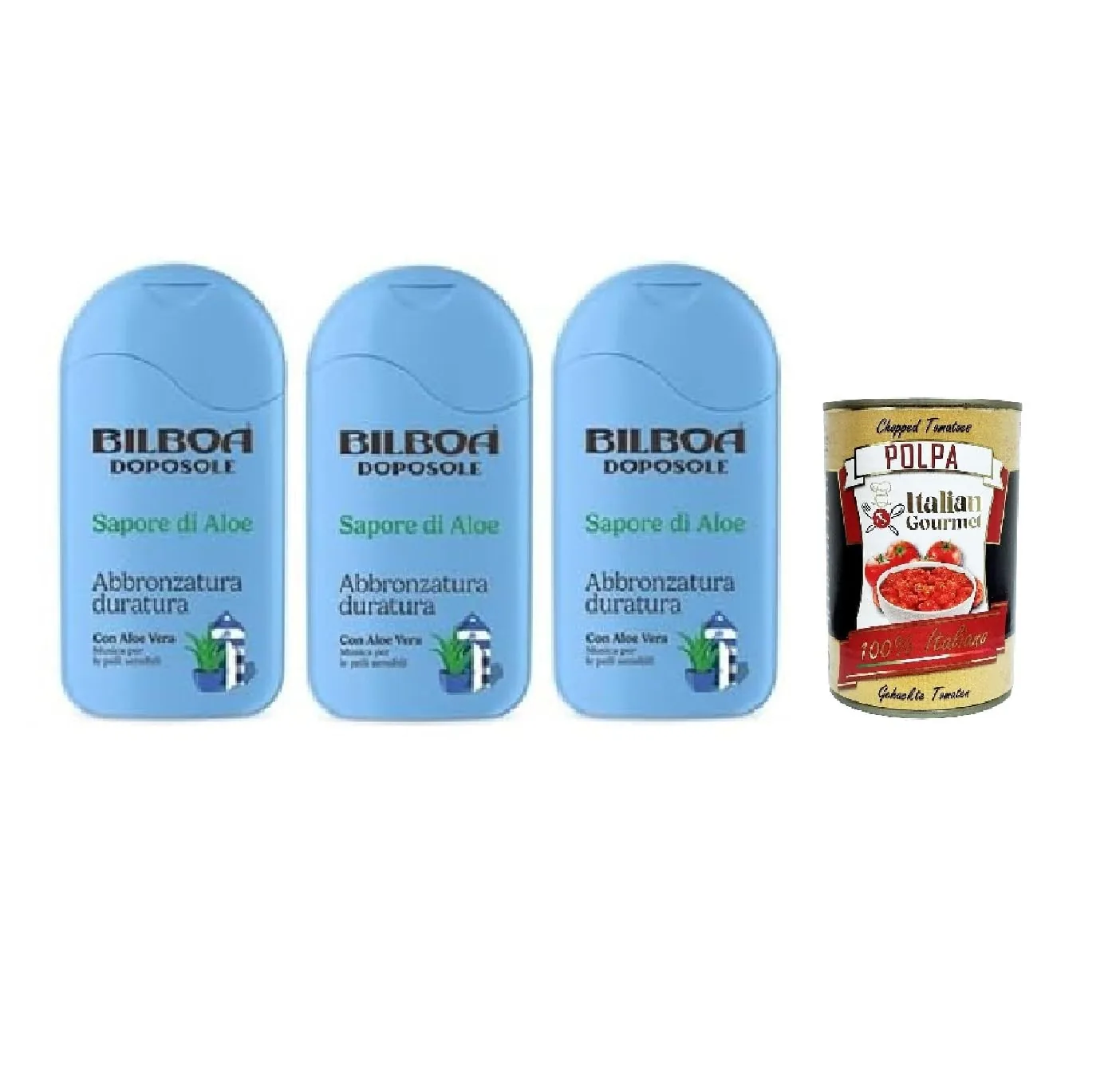 Bilboa Lot De 3 Crèmes Après-Soleil Doposole Sapore Di Aloe, Bronzage Longue Durée Avec Aloe Vera, Musique Pour Peaux Sensibles, Testée Dermatologiquement – 200 Ml + Polpa Italian Gourmet 400 G
