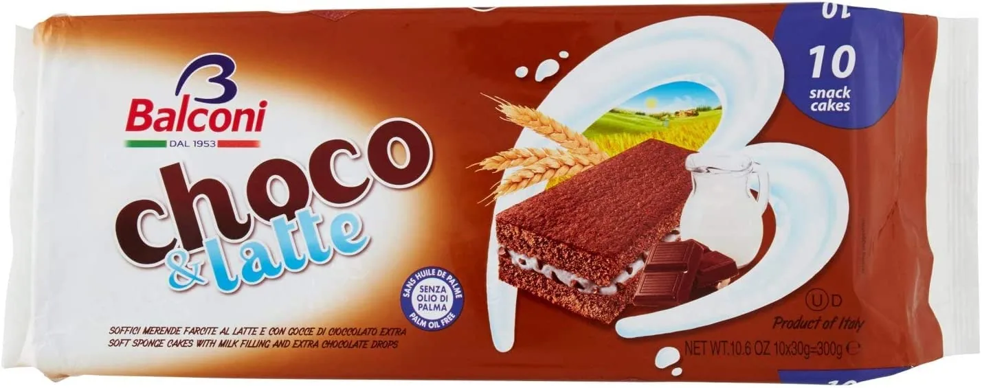15x Balconi Choco Latte Con Crema Stracciatella Gâteau Snacks Avec Crème Stracciatella (10 X 30 G) 300 G