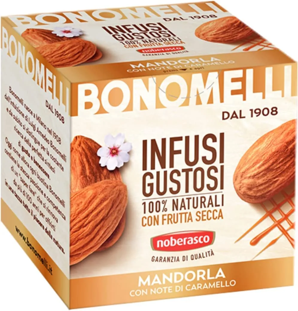 Bonomelli Infusi Gustosi Infusion Avec Amande Et Caramel Boîte De 10 Filtres Ingrédients 100 % Naturels