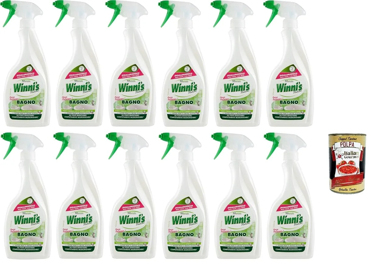 Winni's Lot De 12 Flacons De Lessive Désinfectante Hypoallergénique Pour Salle De Bain Convient Aux Peaux Les Plus Sensibles Effet Nettoyant Et Nettoyant Sans Rinçage 500 Ml + Italian Gourmet Polpa