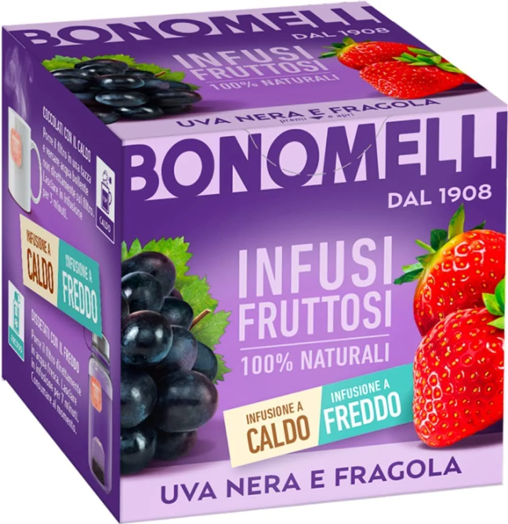 Bonomelli Infusi Fruttosi Uva Nera E Fragola Infusion De Raisins Noirs Et Fraises Lot De 10 Filtres 100 % Naturels