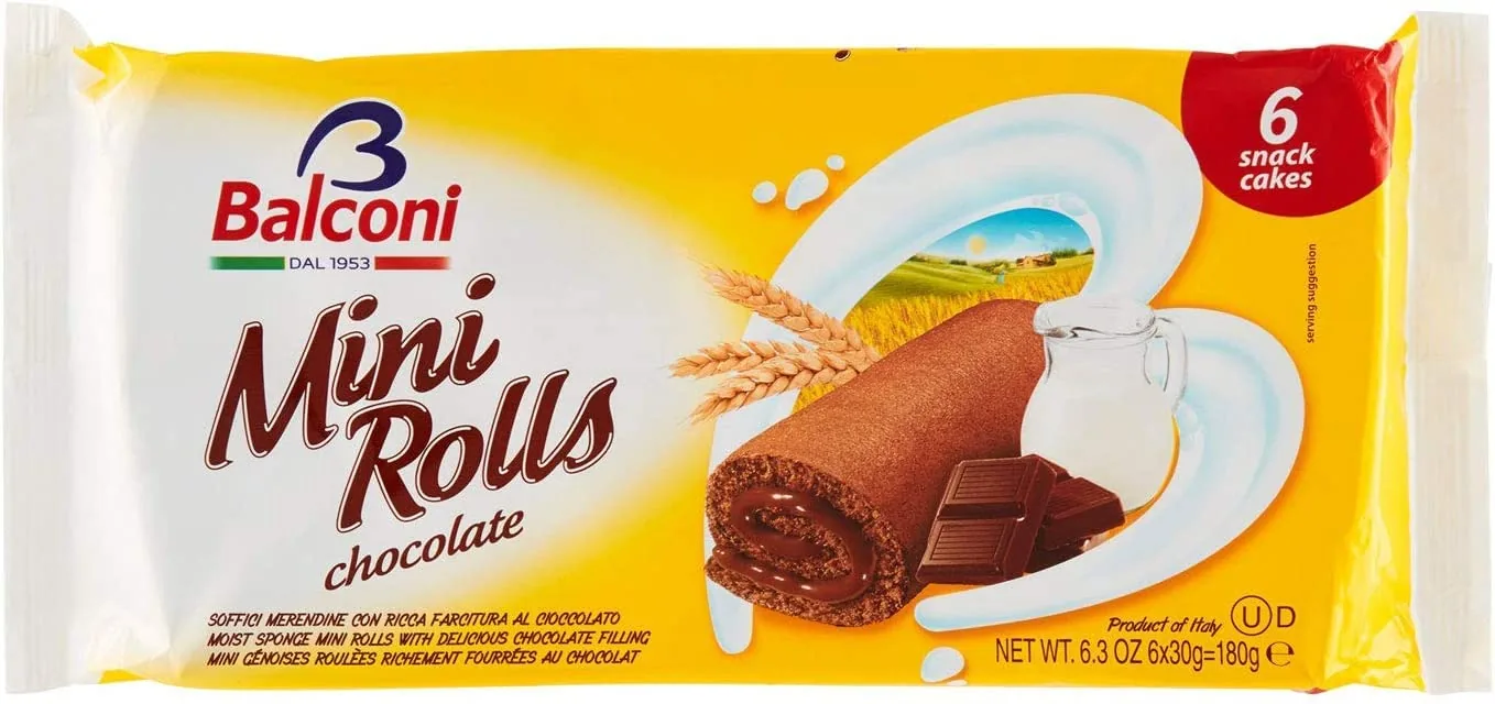 Lot De 3 Mini Gâteaux Balconi Cioccolato Avec Crème Au Chocolat (6 X 30 G) 180 G
