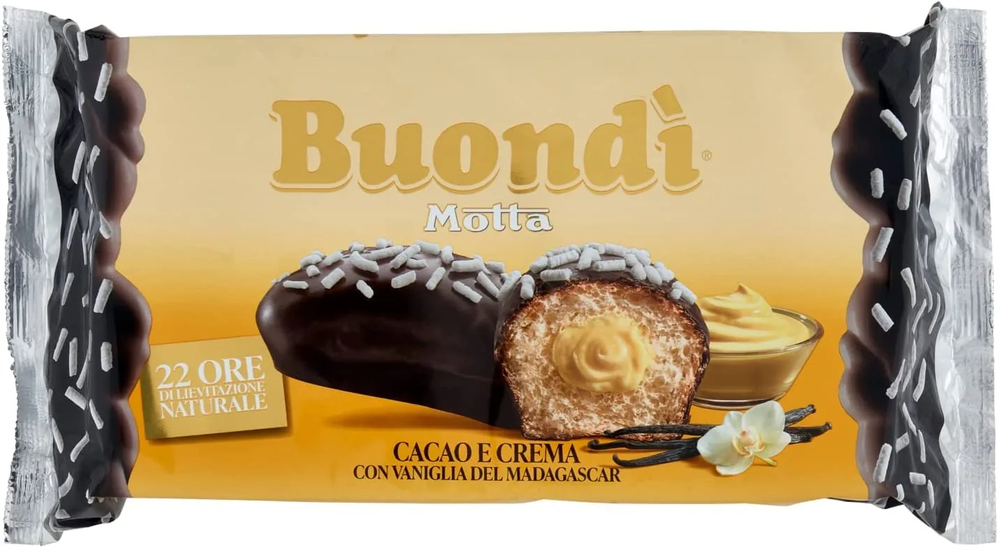 6 X Buondì Motta Cacao E Crema Con Vaniglia Del Madagascar Pâtisseries Avec Crème Et Cacao Couverture Gâteau Collation Sucrée 276g