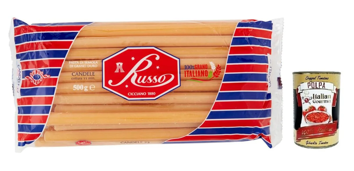 Russo Candele N°73 Pâtes À Semoule De Blé Dur, 100 % Blé Italien, Paquet De 500 G + Boîte De 400 G