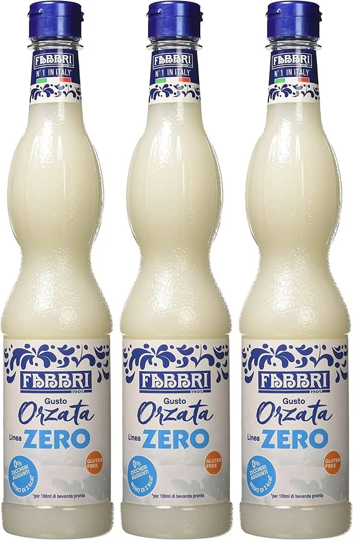 Fabbri Sciroppo Orzata Zero Lot De 3 Sirops D'orge Sans Sucre Ajouté Idéal Pour Les Cocktails Et Les Boissons Sans Alcool Pet 560 Ml