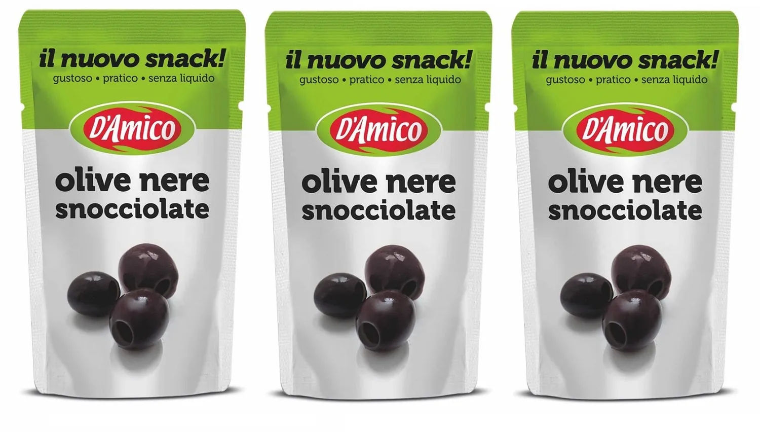 3 X D'amico Il Nuovo Snack Olive Nere Snocciolate Olives Noires Dénoyautées Sans Liquide 75 G
