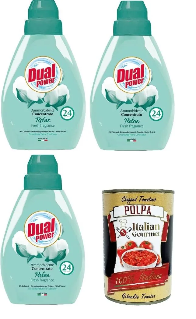 Dual Power Évier Doux Concentré 24 Cuillères Doseuses Relax 3 X 600 Ml + Italian Gourmet Polpa 400 G