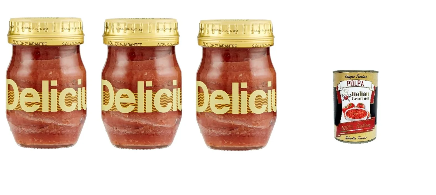 Delicius Filetti Di Alici In Olio Di Oliva Lot De 3 Filets D'anchois À L'huile D'olive 90 G + Polpa Italien Gourmet 400 G