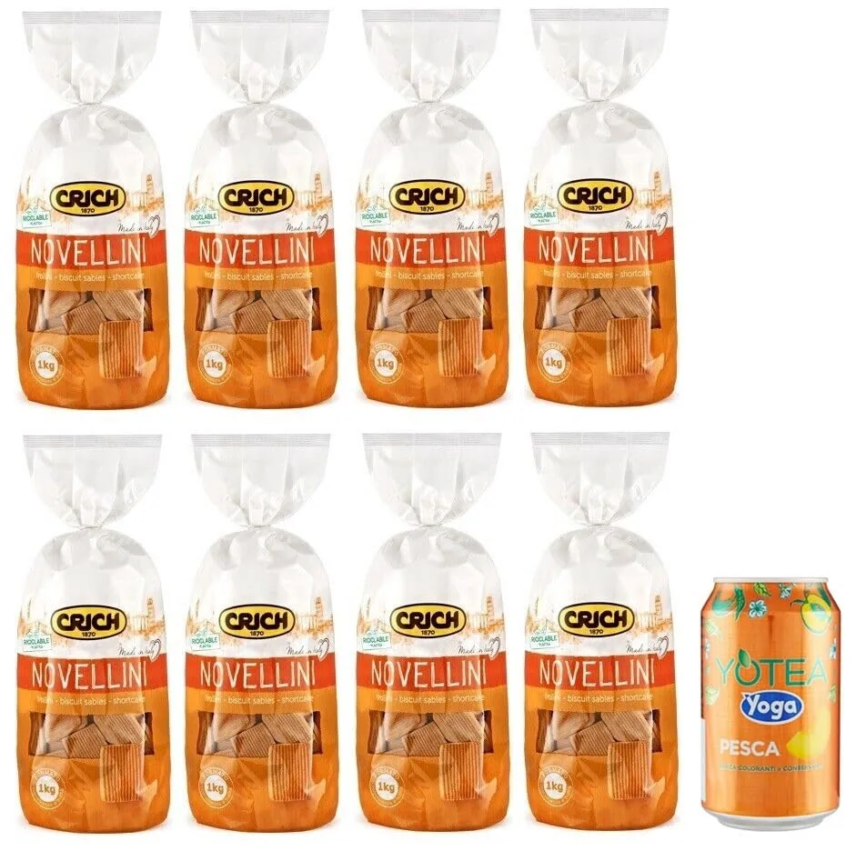 Crich Biscuits Novellini Lot De 8 Biscuits Sablés Sac De 1 Kg + 1 Boîte De Thé Glacé À La Pêche Pour Yoga 330 Ml