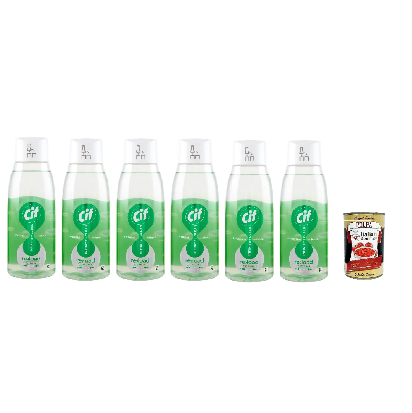 Cif Infinite + Clean Tutto In 1 Clean Lime & Fiori Bianchi Ricarica 590 Ml Recharge De Nettoyant De Surface Multi-Usages 6 X 590 Ml + Italian Gourmet Polpa 400 G