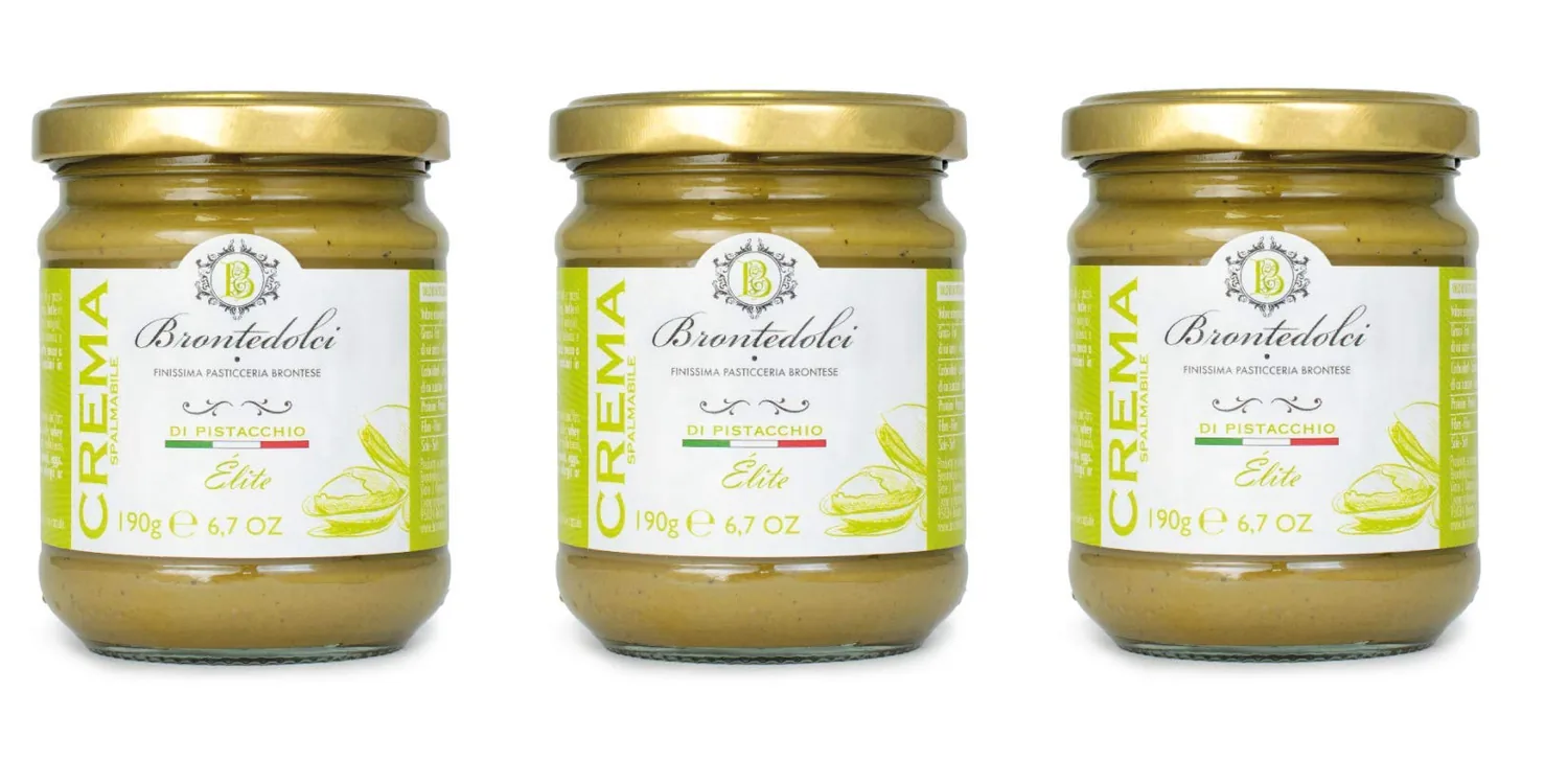 3x Brontedolci Crema Spalmabile Di Pistacchio Elite Pistaches Répandue 190g En Verre De Sicile Avec 40.5% Pistache
