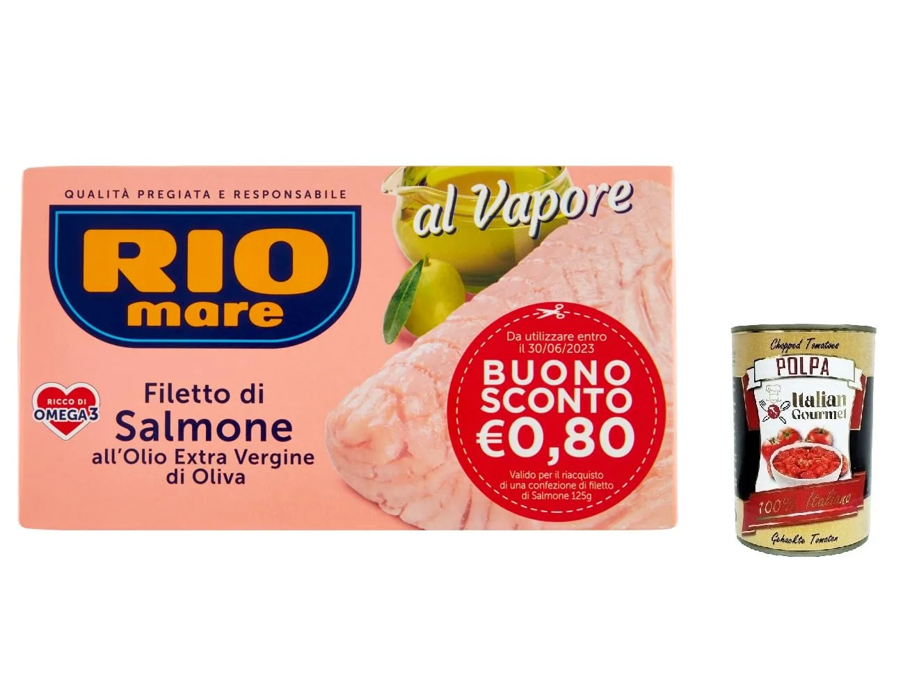 Rio Mare Lot De 3 Filets De Saumon À L'huile D'olive Extra Vierge, Cuit À La Vapeur, Riche En Oméga 3, 125 G + Polpa Italien Gourmet 400 G