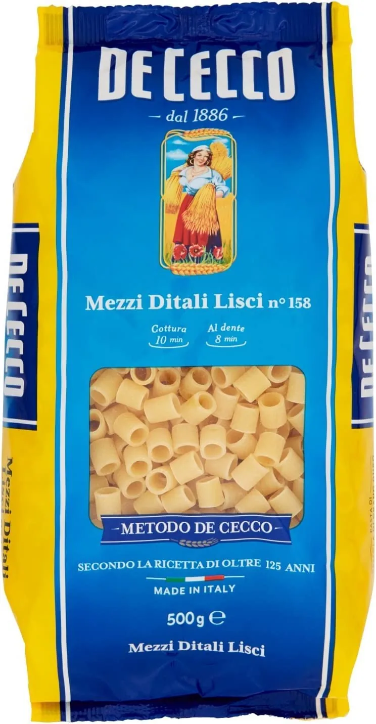 Lot De 5 Pâtes De Cecco 100 % Italiennes Mezzi Ditali Lisci N° 158 Nouilles 500 G De Pâtes Courtes