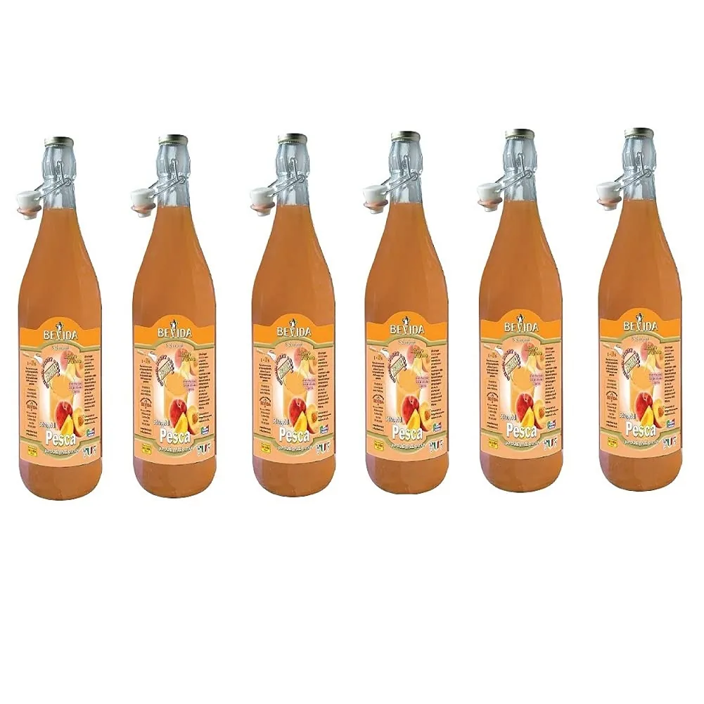 Bevida Sciroppo Di Pesca Lot De 6 Bouteilles En Verre Pour Sirop De Pêche 1 L Idéal Pour Les Boissons, La Glace Et La Boue