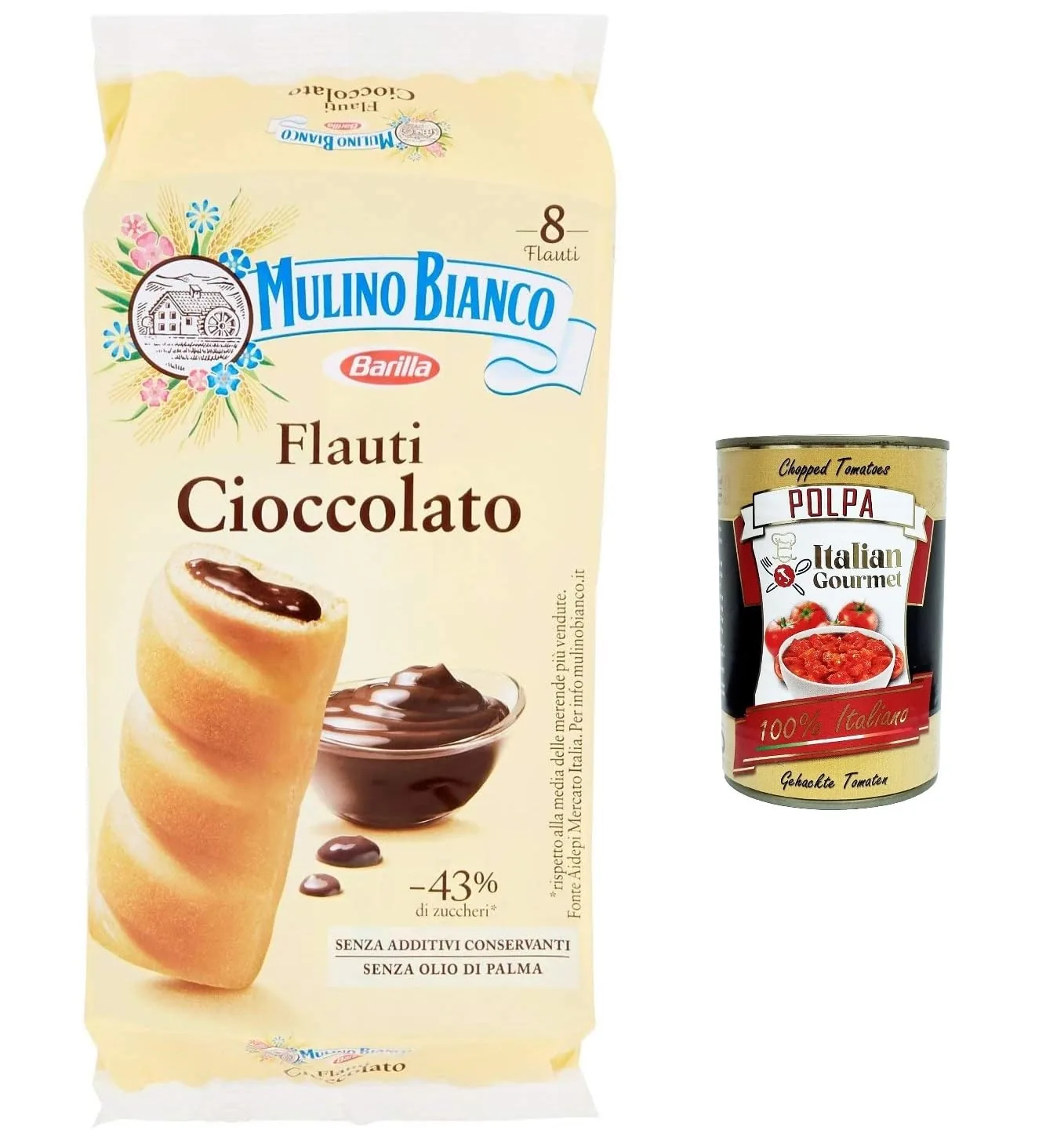 3 X Mulino Bianco Flauti, Collations Au Chocolat, Gâteau Collation Sucrée Entre 280 G + Polpa Gourmet Italienne 400 G
