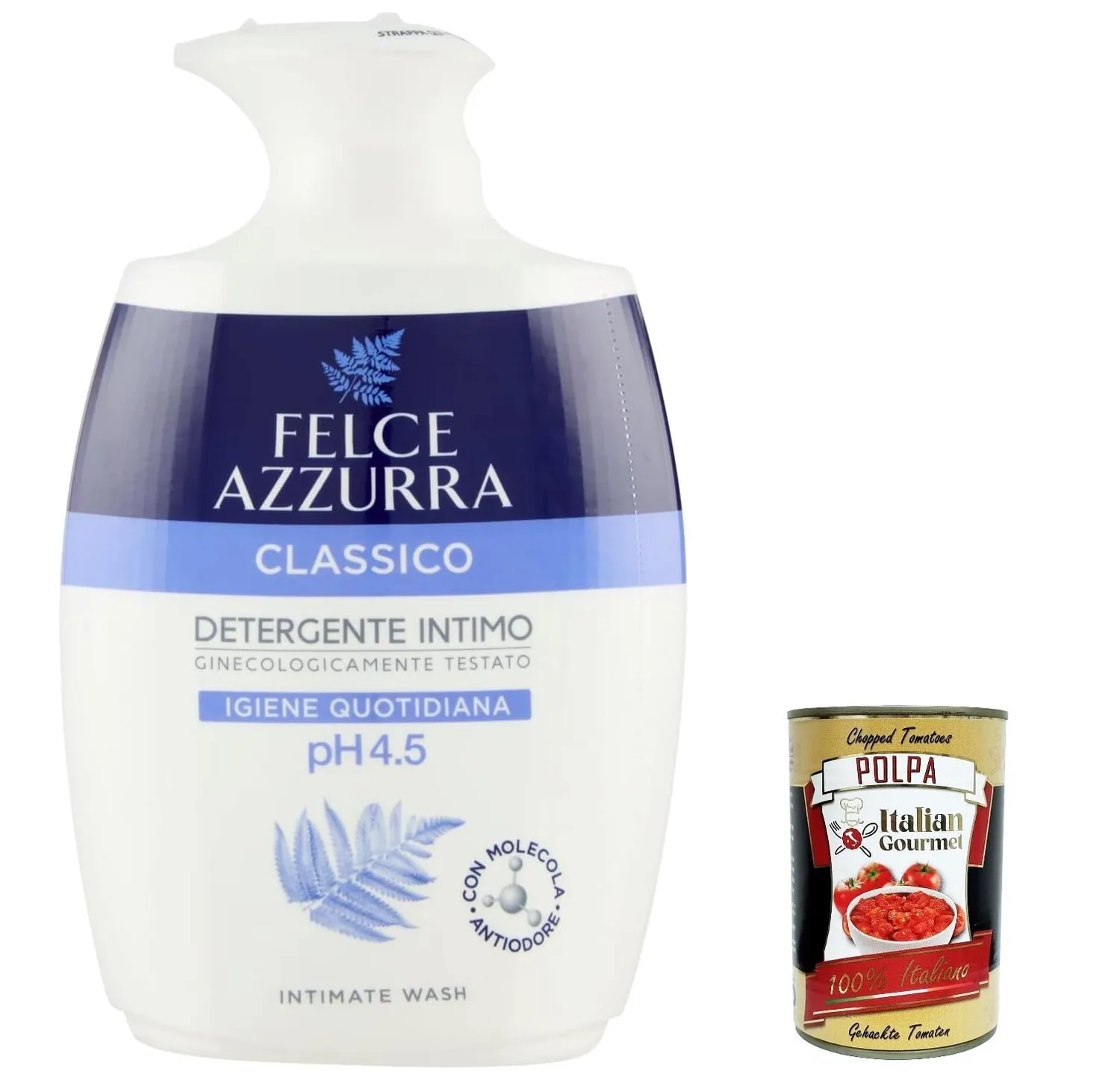 Felce Azzurra Lot De 3 Nettoyants Intimo Classiques Ph 4,5 Hygiène Quotidienne 250 Ml + Polpa Gourmet Italien 400 G