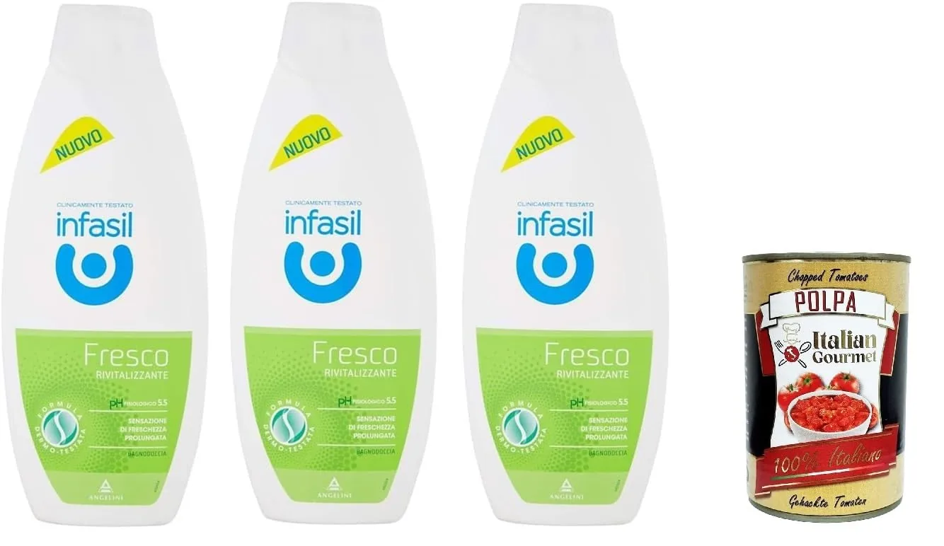 Infasil Lot De 3 Bains De Douche Frais Revitalisants, Testés Cliniquement Et Doux Pour La Peau, 3 X 500 Ml + Italian Gourmet Polpa 400