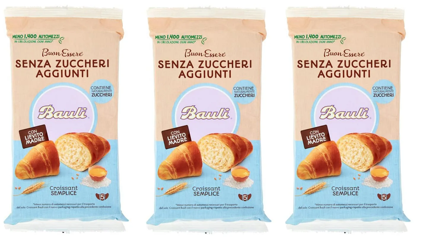 Bauli Cornetti Croissant Semplice Senza Zuccheri Aggiunti Con Lievito Madre Croissant Sans Sucre Ajouté Au Levain Lot De 185 G, Chaque Paquet Contient 5 Croissants De 37 G