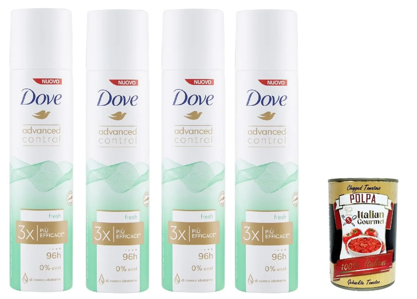 Dove Advanced Control Fresh Déodorant En Spray 0 % Alcool, Protection 96 H, 4 X 100 Ml + Polpa Italian Gourmet 400 G