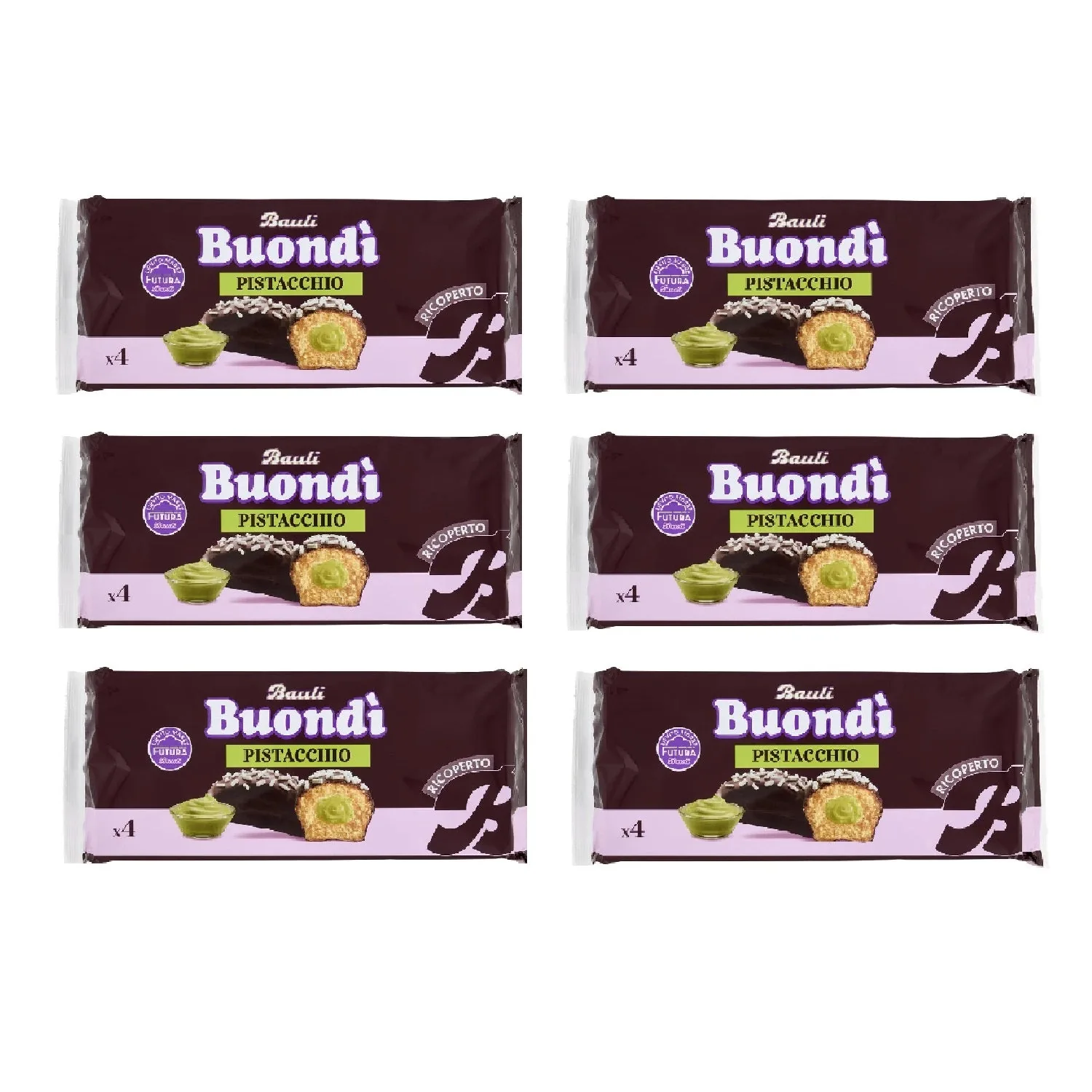 6x Bauli Buondì Pistazie – Mit Schokoladenglasur 184gr(4 x 46g) | Weiches Hefegebäck mit Pistaziencreme & Zuckerdekor (Copia)