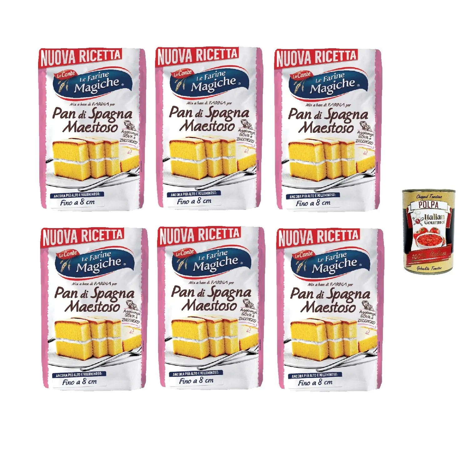 6x Lo Conte Le Farine Magiche Pan Di Spagna Maestoso Farine Pour Gâteau Génoise 300 G De Farine De Blé Tendre Type 1 + Italian Gourmet polpa 400gr