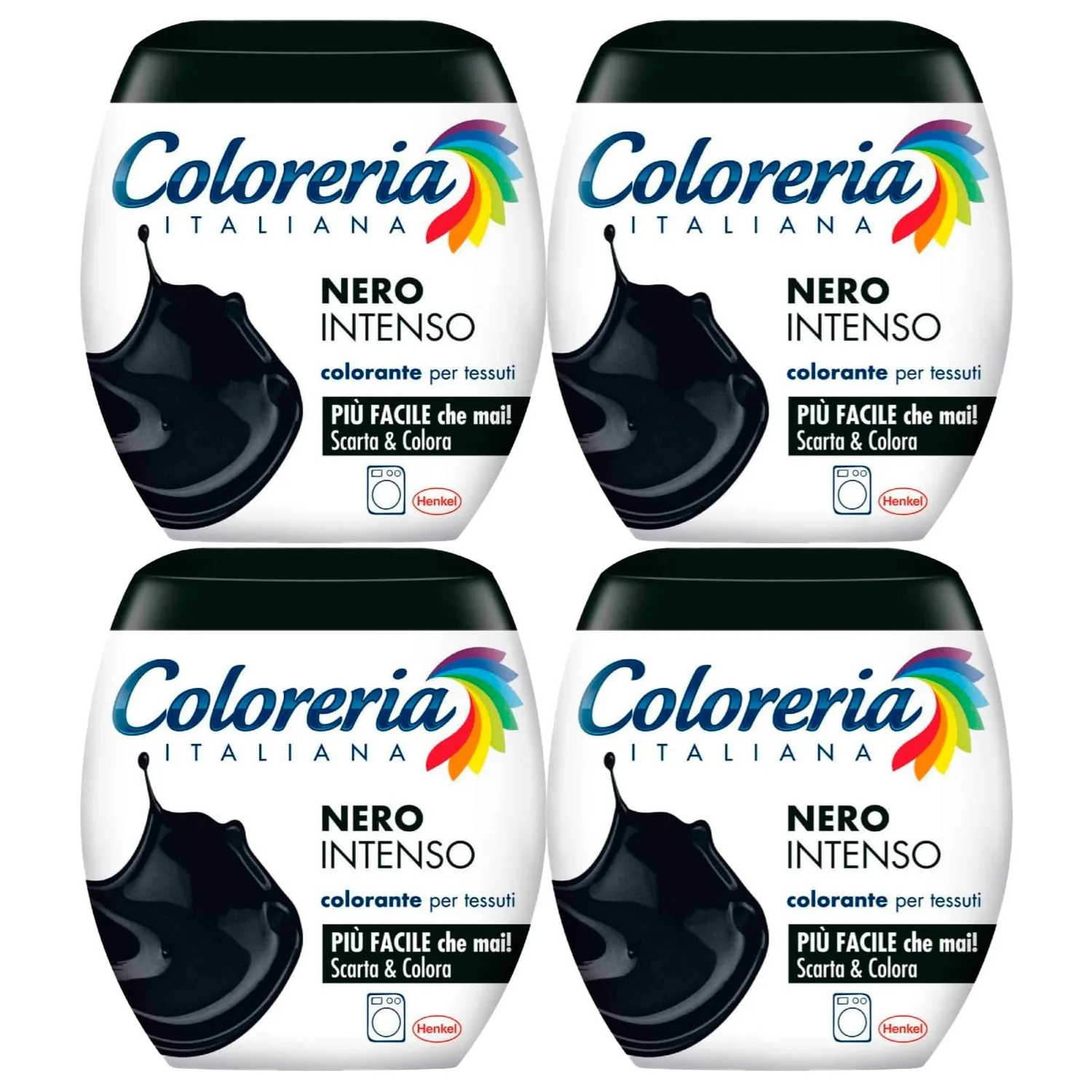 Coloreria Italiana Colorant Tissus En Machine Couleur Noire Intense Formule Tout-En-Un - 4 Paquets Unidoses