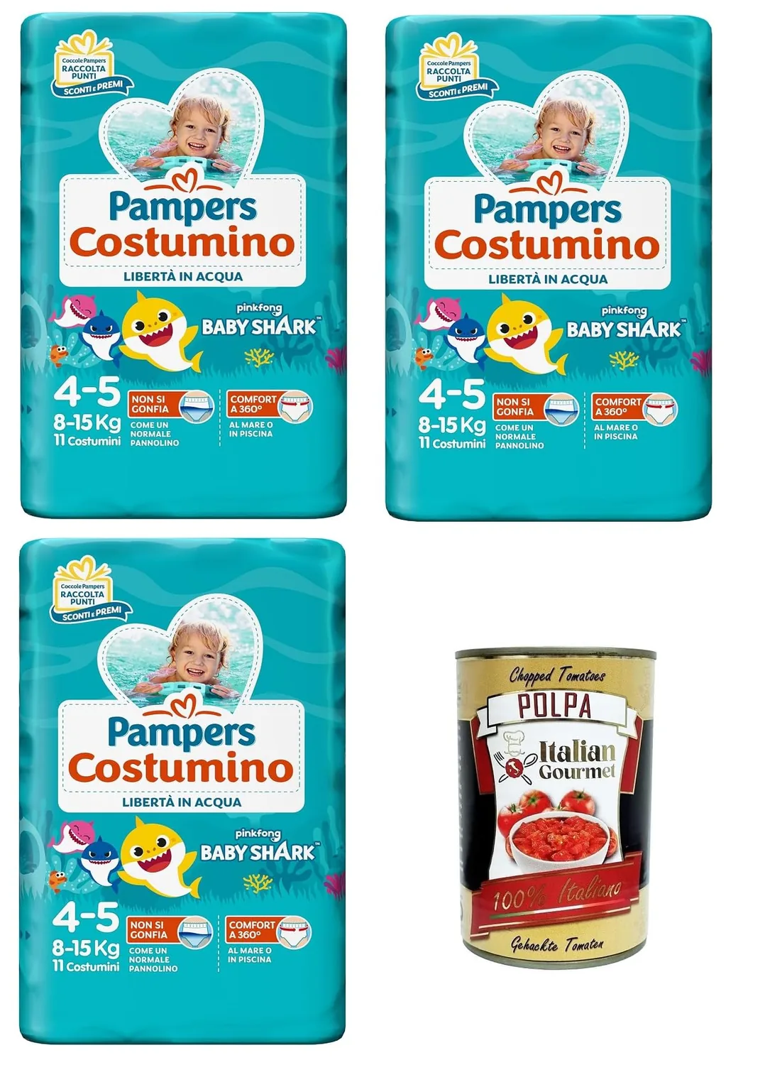 Pannolino Costumino Lot De 11 Couches De Costume Liberté Dans L'eau 3 X 198 G + Polpa Italian Gourmet 400 G