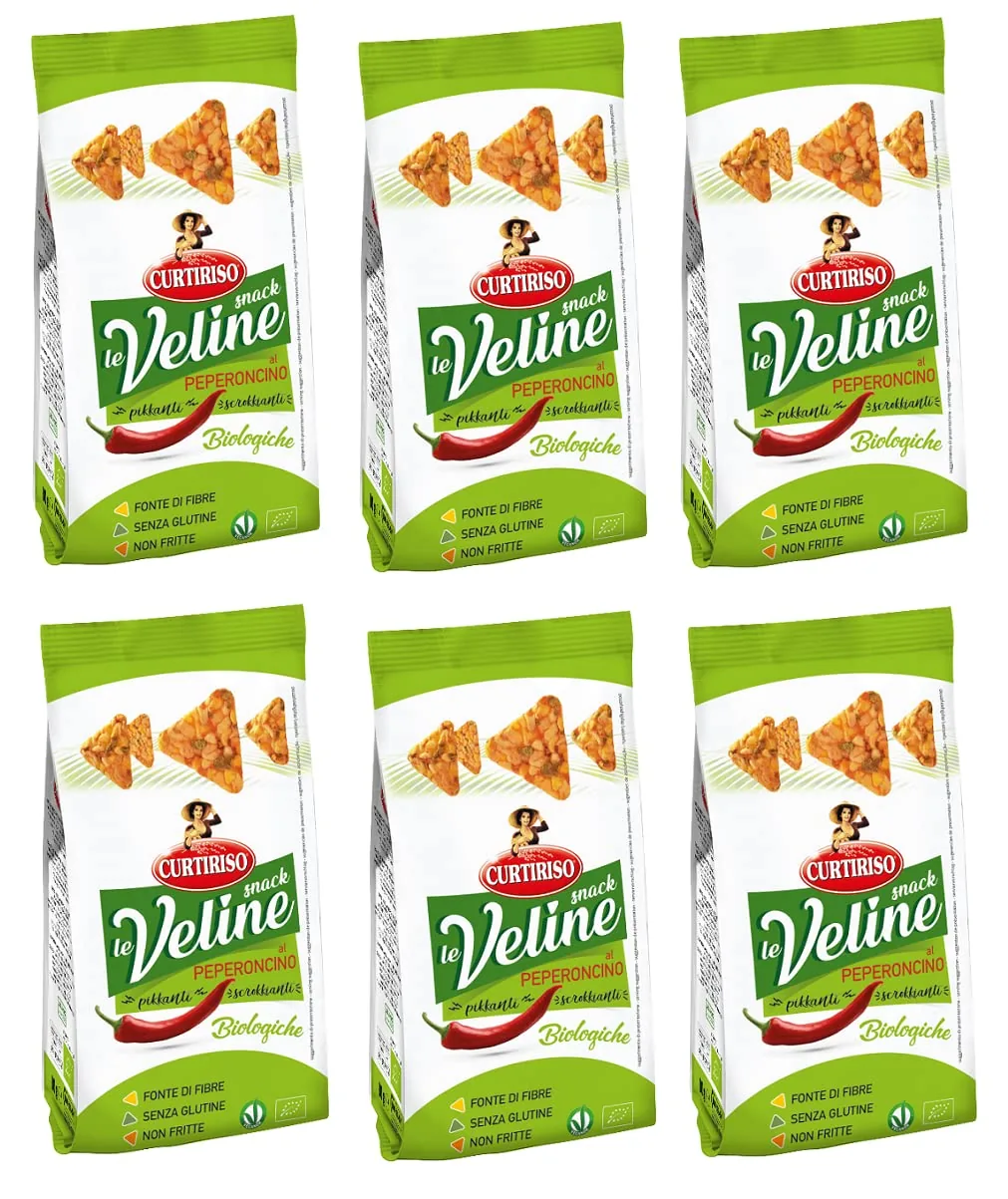 Curtiriso Le Veline Snack Al Peperoncino Scrokkinati Biologico Lot De 6 Collations Au Piment Bio 80 G