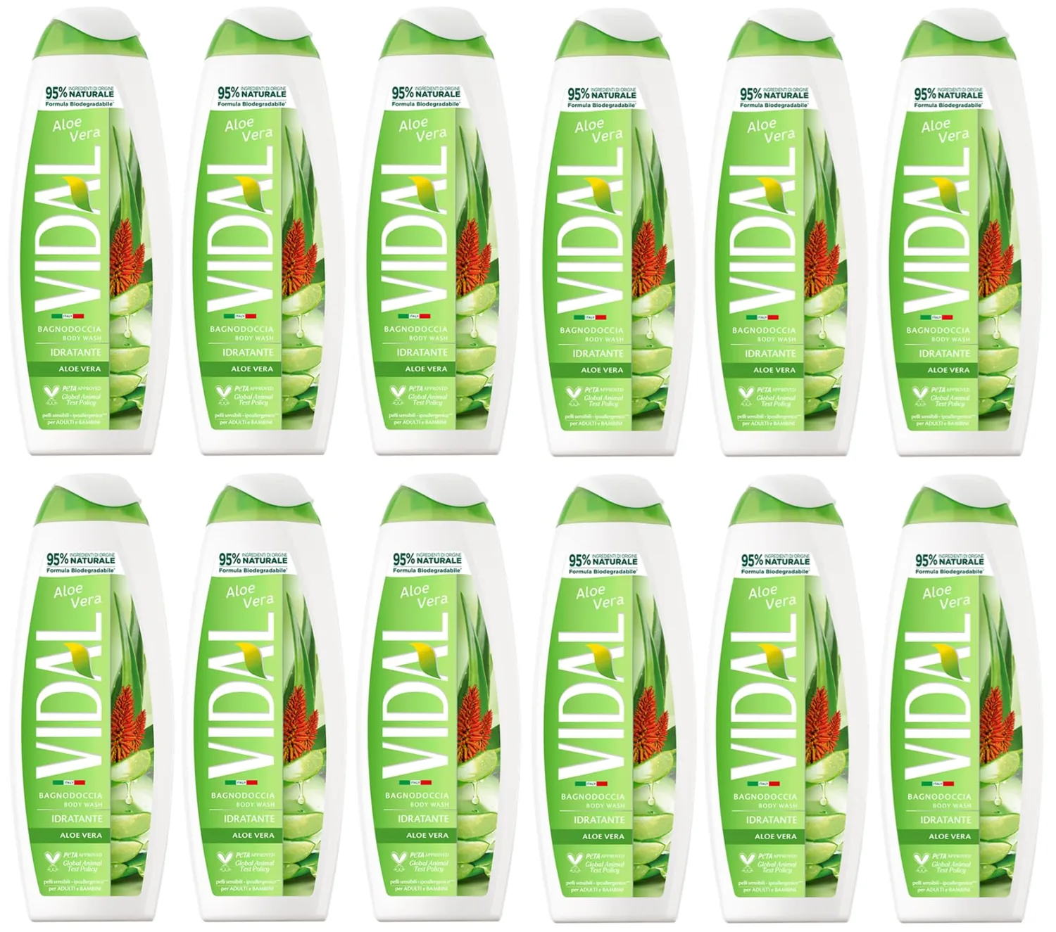 Vidal Bagnodoccia Lot De 12 Flacons De Gel Douche À L'aloe Vera 500 Ml