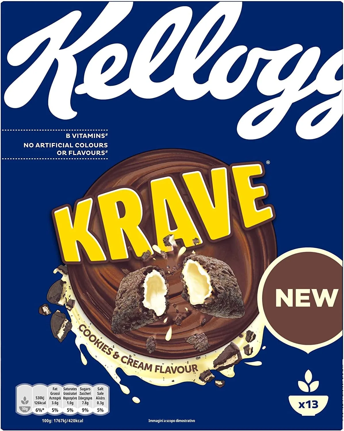 6x Kellogg's Krave Cookies & Cream Flavour Céréales Cacao Croustillantes Remplies De Crème