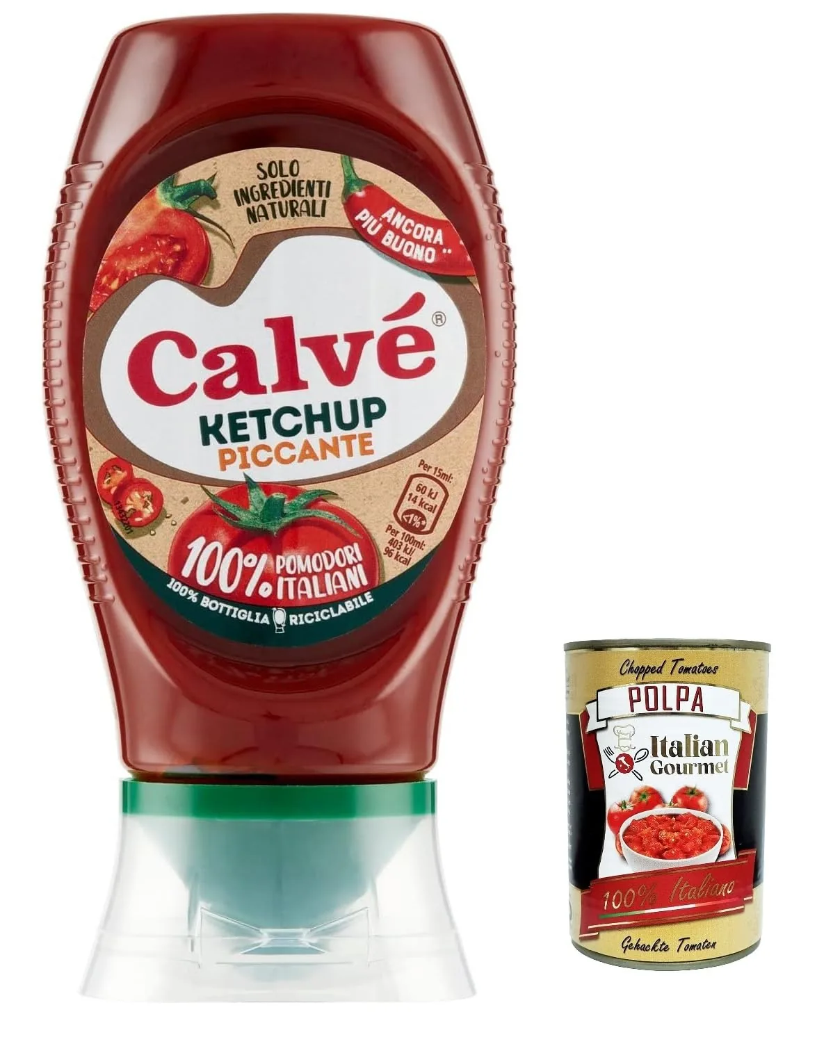 Calvé Ketchup Piccante Top Down Da 3 X 250 Ml Ketchup Épicé + Italian Gourmet Polpa 400 G