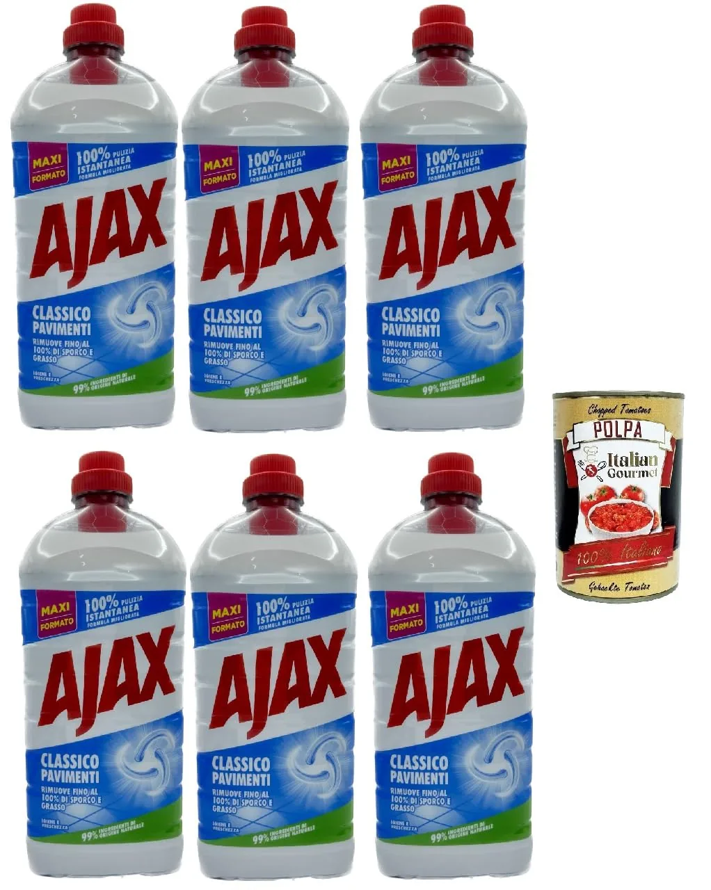 Ajax Pavimenti Classico Lot De 6 Nettoyants Multi-Surfaces Aktivkraft + Italian Gourmet Polpa 400 G 1250 Ml