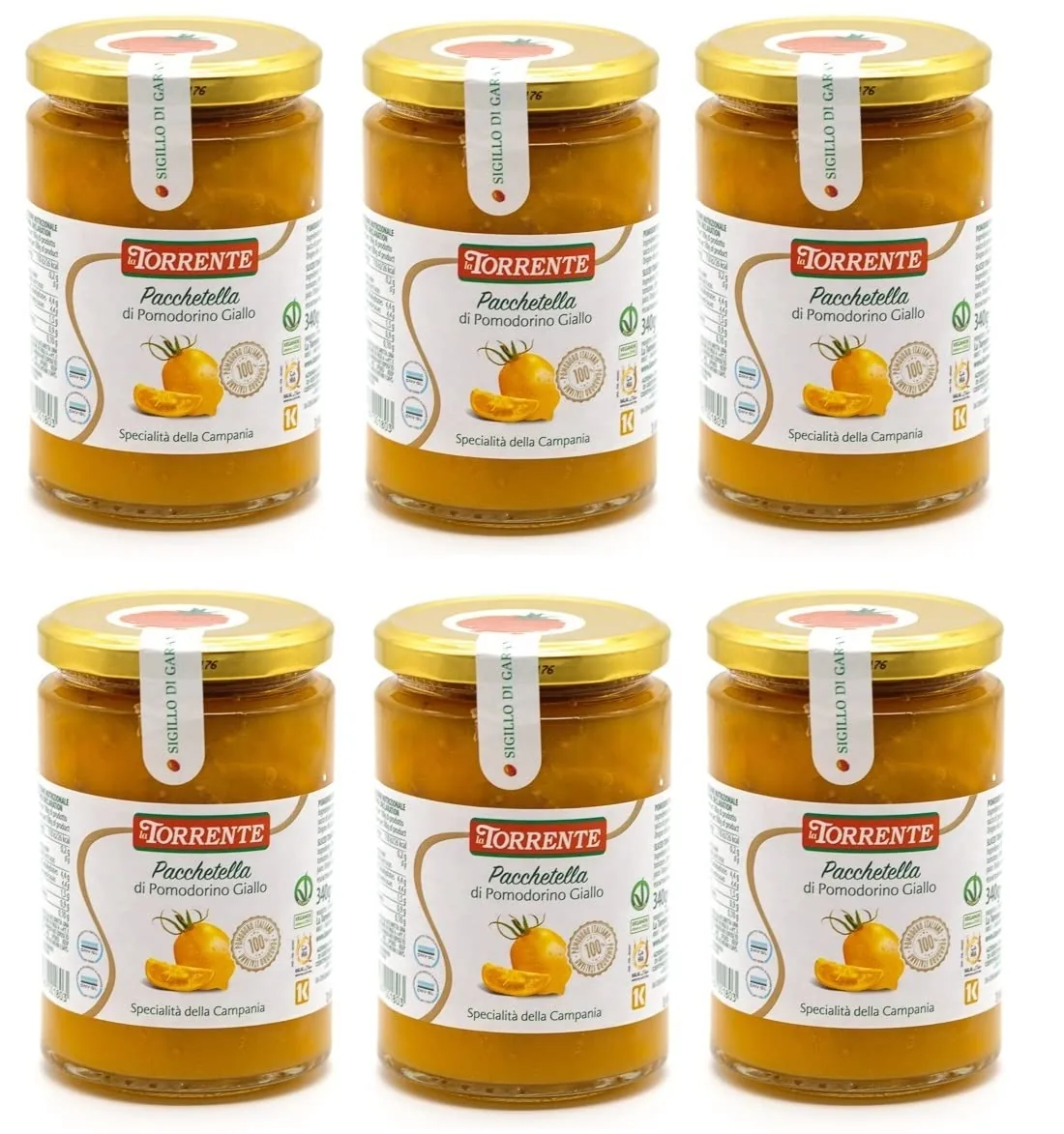 La Torrente Pacchetella Di Pomodorino Giallo Lot De 6 Pots De Tomate Jaune Campanie 100 % Tomate Italienne 340 G