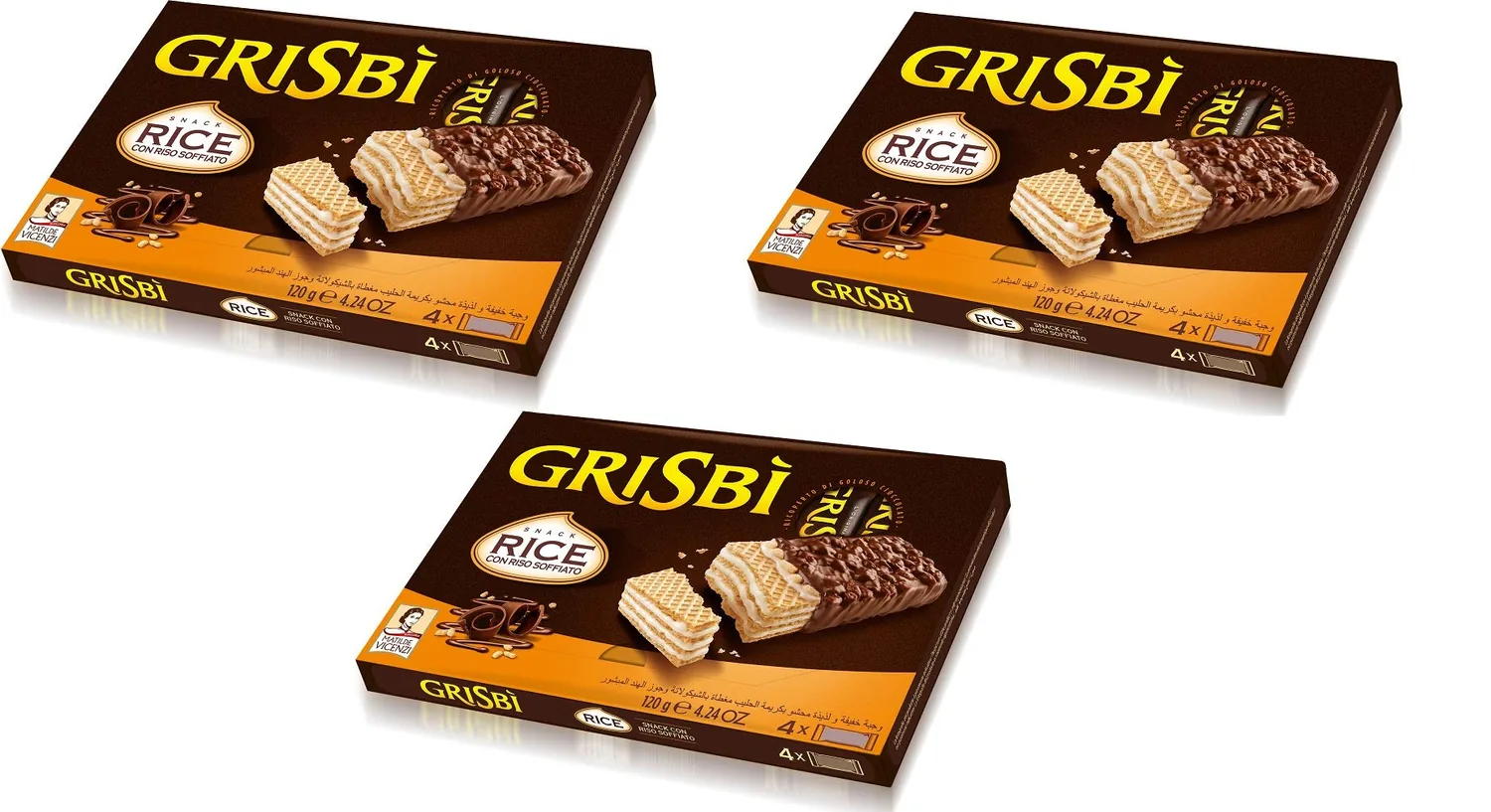 Matilde Vicenzi Grisbi Lot De 3 Boîtes De 30 G De Riz Avec Riz Au Lait Recouvert De Chocolat Et De Riz Soufflé 120 G