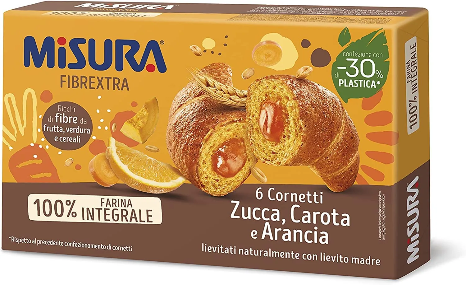Lot De 6 Gâteaux Misura Fibraextra Cornetti Integrali Avec Carottes De Citrouille 300 G
