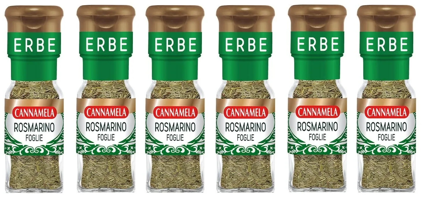 6 X Cannamela Foglie Di Rosmarino Essiccate E Frantumate Feuilles De Romarin Séchées 14g D'épices Et D'herbes