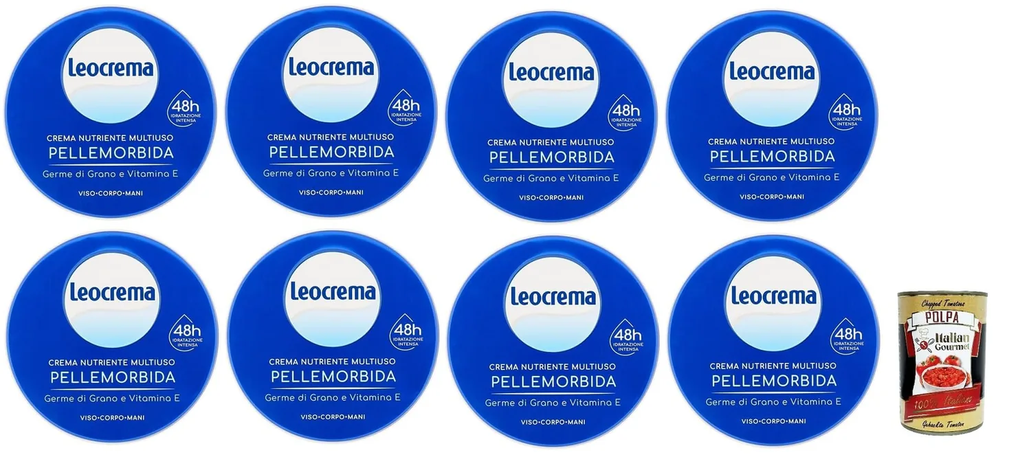 Leocrema Nutriente Multiuso Lot De 8 Crèmes Nutritives Multi-Usages Pour Peau Douce Avec Germes De Blé Et Vitamine E 8 X 150 Ml + Italian Gourmet Polpa 400 G