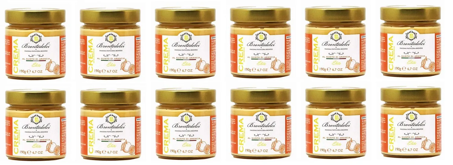 Brontedolci Crema Spalmabile Al Gusto Di Arancia Lot De 12 Crèmes À Teindre Au Goût Orange 190 G Dans Un Verre D'oranges Siciliennes