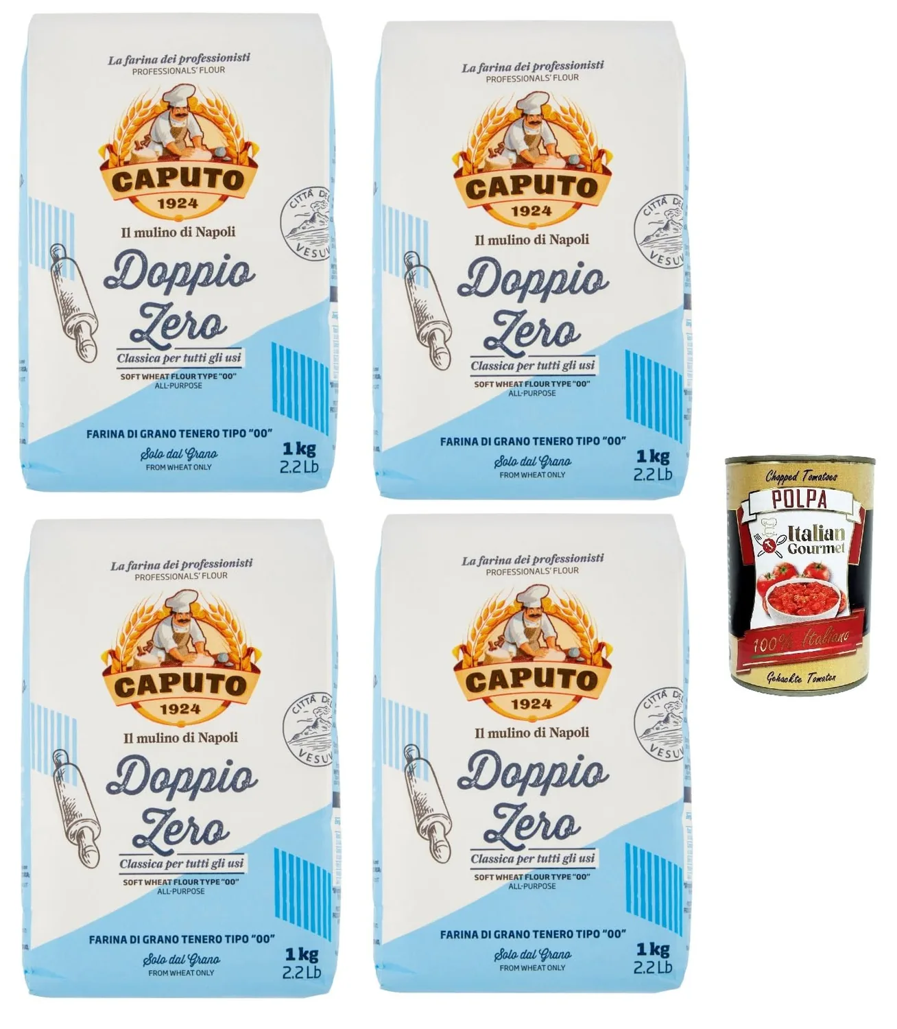 Caputo Doppio Zero Classica, Farina Di Grano Tenero Tipo « 00 », « 00 » Farine De Blé Douce, Idéale Pour Les Pâtes Douces Et Légères, 4 X 1 Kg + Italian Gourmet Polpa 400 G