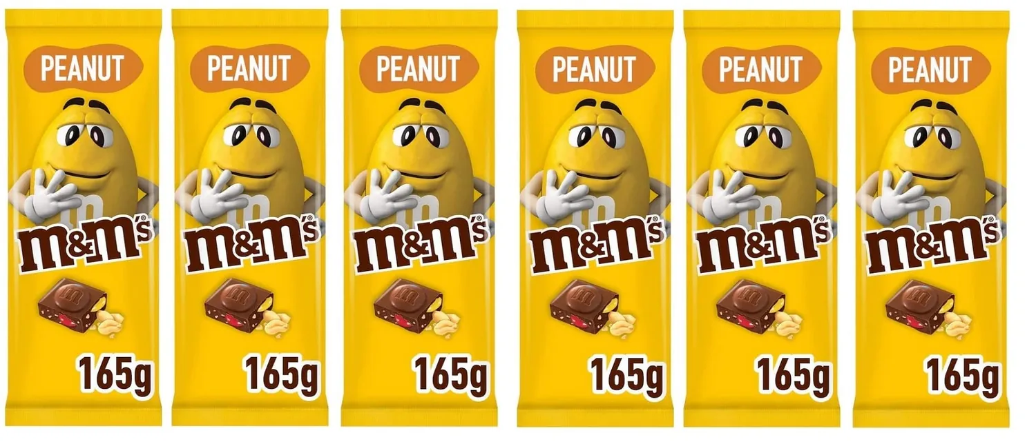 M&M's Peanut Lot De 6 Tablettes Au Chocolat Au Lait Avec Mini M&M's Et Cacahuètes Croustillantes 165 G