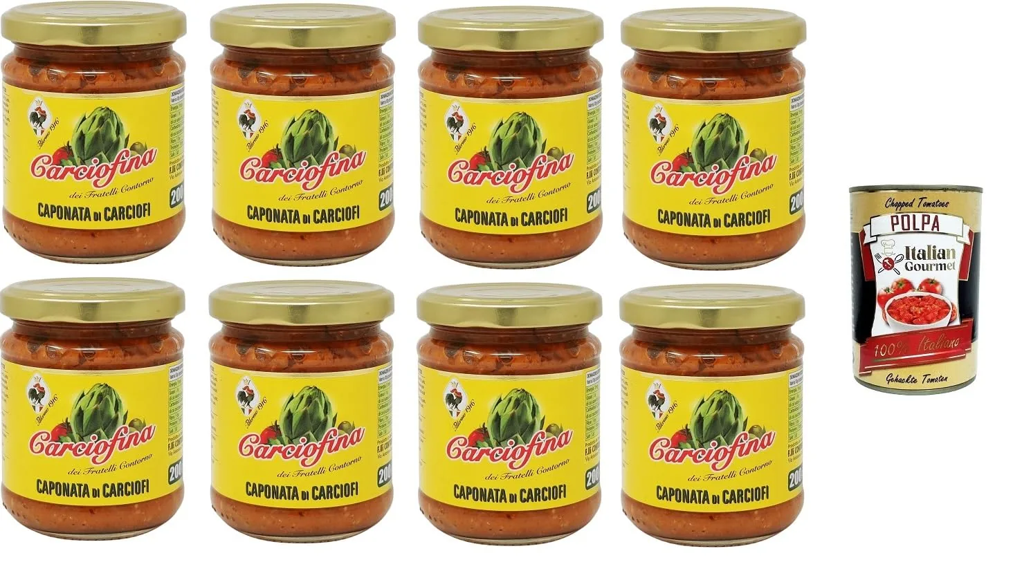 Fratelli Contorno Carciofina, Caponata Di Carciofi Caponata D'artichauts 8 X 200 G + Italian Gourmet Polpa 400 G