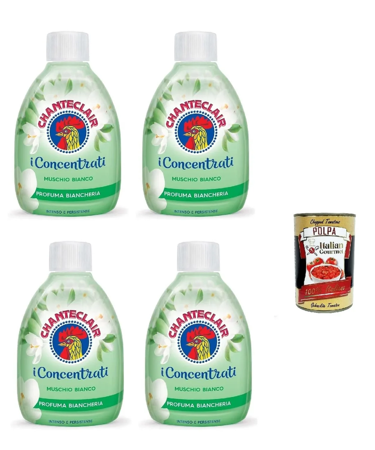 Chanteclair I Parfum Concentré Pour Linge Musc Blanc, Parfum Intense Et Durable Sur Les Cheveux, 4 X 220 Ml + Italian Gourmet Polpa 400 G
